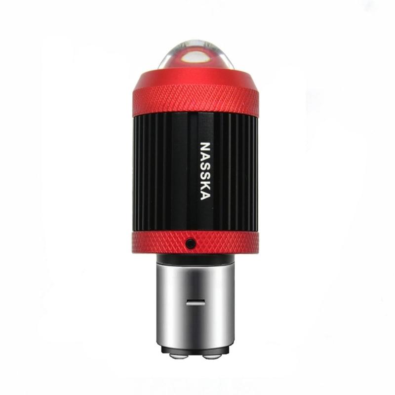 NASSKA ハイエンド バイクヘッドライト ハイテク集光レンズ付き一体型 H4 バイクledヘッドライト Hi/Lo ledバルブ 6500K 25W ホワイト 5000LM ライトバルブ 角度調整ツール付き 1個