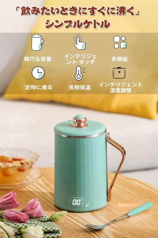 電気ケトル 45℃～100℃ 450ml 魔法瓶 保温ポット 湯沸かしケトル ポータブル ウォーターボトル ポット 304ステンレス鋼 真空 断熱 直飲み 軽量 沸騰用 コンパクト 旅行 事務室 男女兼用