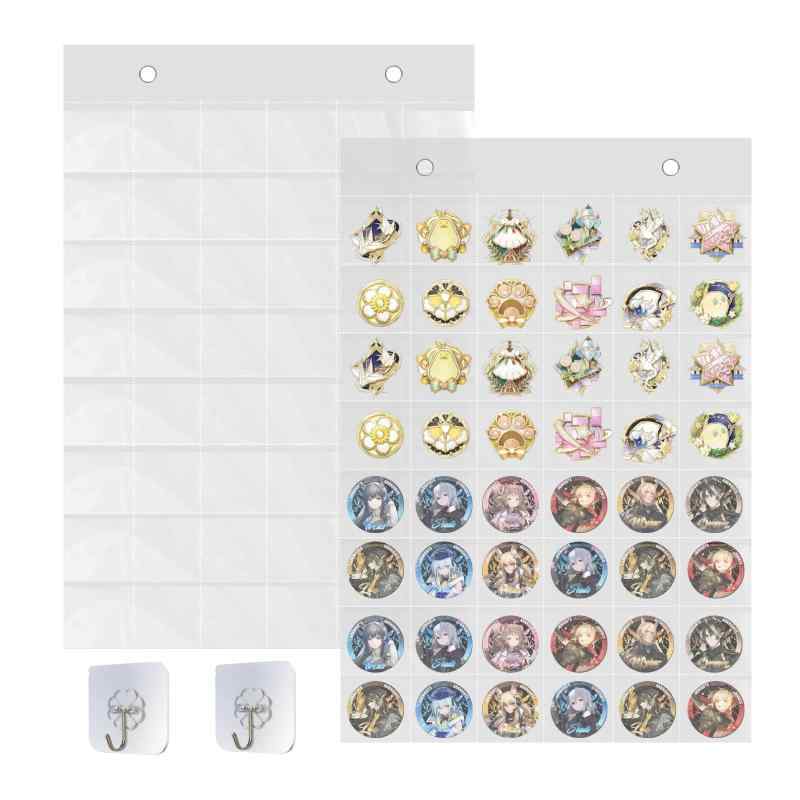 Rakuten - koundeneko バッジ収納用 ウォールポケット 48個ポケット 2個セット 透明 大容量 壁掛け式 吊り下げ収納 省スペース 防塵 傷防止 酸化防止 缶バッジ 鑑賞 ディスプレイ 吊り下げ収納ポケット