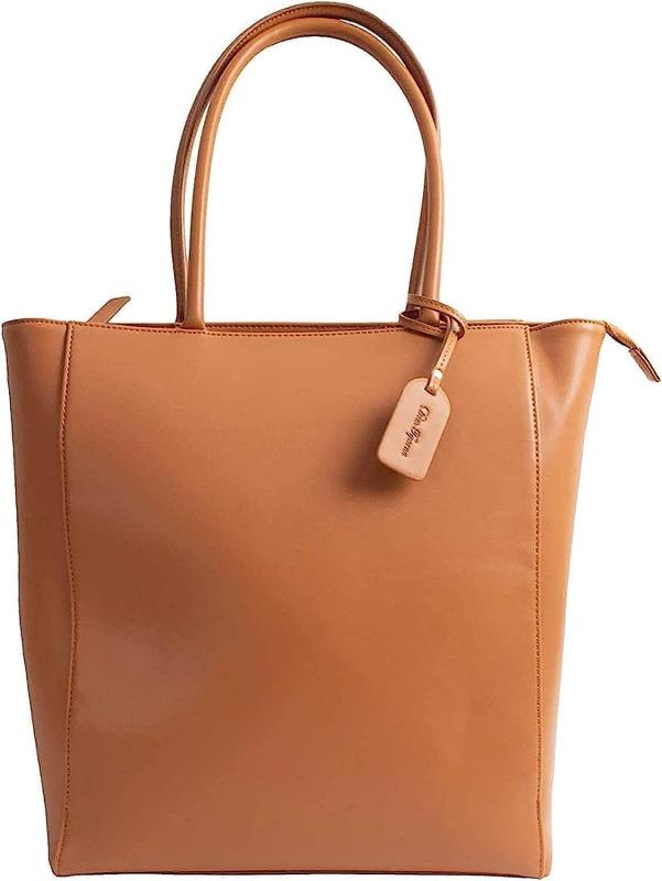 [Dom Teporna] トートバッグ メンズ レディース 縦型 ビジネス チャック 持ち手 本革 ボトム PUレザー トート 丈夫 A4 PC 13インチ 収納 肩掛け ショルダー 通勤