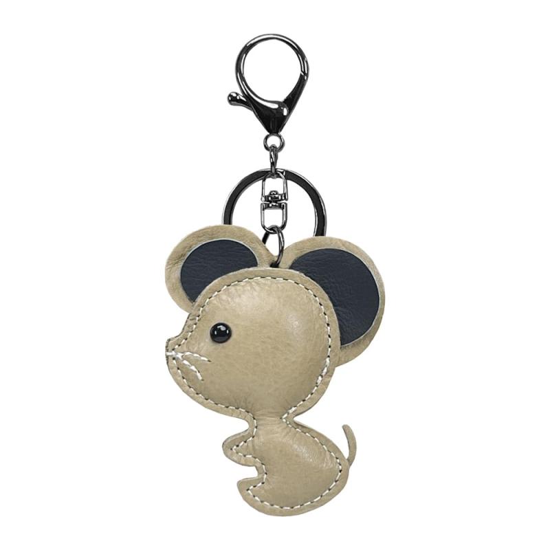 [Yocipa] 本革 マウス キーホルダー 可愛い バッグチャーム レザー 動物 チャーム レディース 牛革 バッグアクセサリー ネズミ キャラクター キーチェーン男女兼用