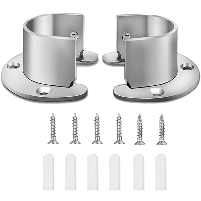 ステンレス鋼 U字型 金具 クローゼットポールソケット ネジ付 クローゼットロッドサポート フランジロッドホルダー クローゼットロッドホルダー シャワーロッド ハンガーポール 2個セット