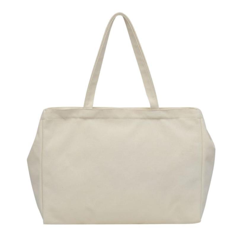 [Yijnqixin] 大容量キャンバストートバッグ, ファスナー付き, ナチュラルベージュ, ショルダーストラップ, 買い物用