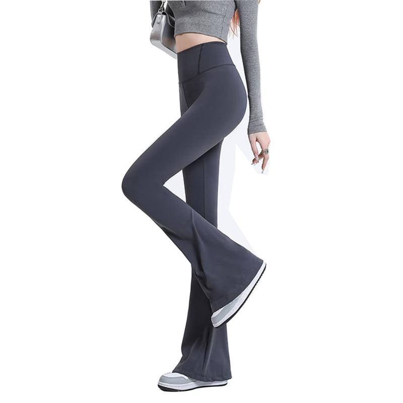 [VYOOU] フレアパンツ ヨガパンツ ブーツカットパンツ レディース ズボン 美脚 伸縮性 ハイウエスト ストレッチ スリーク ブラック グレー