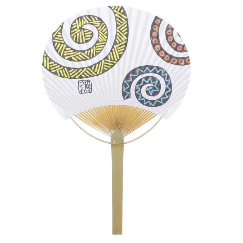 四国団扇 虫除け竹うちわ ホワイト 約23.5cm×36(最長36.5)cm US42-1