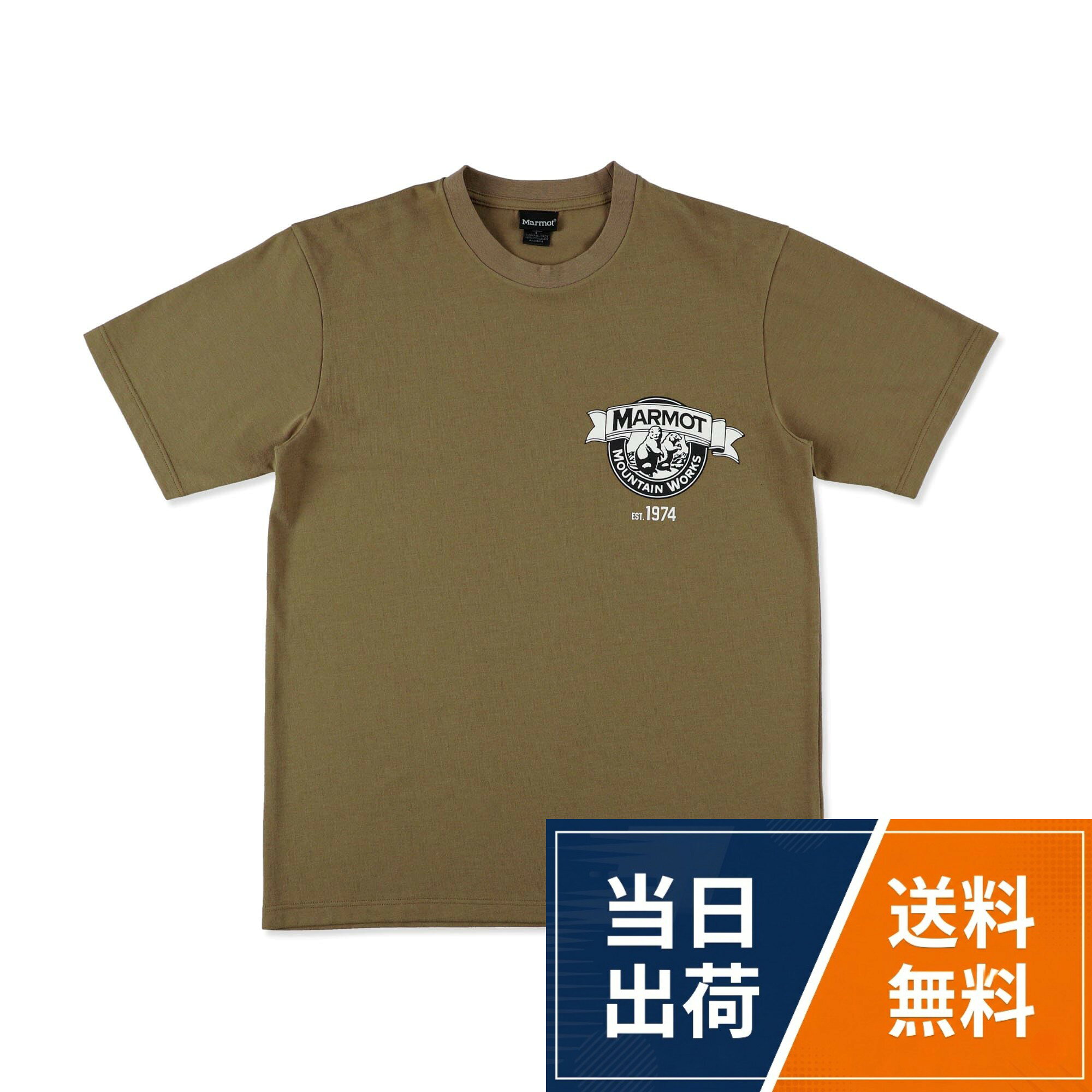 SIZE：M　肩幅：46cm　袖丈：22.5cm　ゆき丈：46cm　身幅：52.5cm　着丈：69cm。SIZE：L　肩幅：45.5cm　袖丈：21cm　ゆき丈：45cm　身幅：53cm　着丈：71cm。SIZE：XL　肩幅：48.5cm　袖丈：22.5cm　ゆき丈：47cm　身幅：55cm　着丈：72.5cm[マーモット] アウトドア グラフィックティーシャツ メンズ / アウトドア