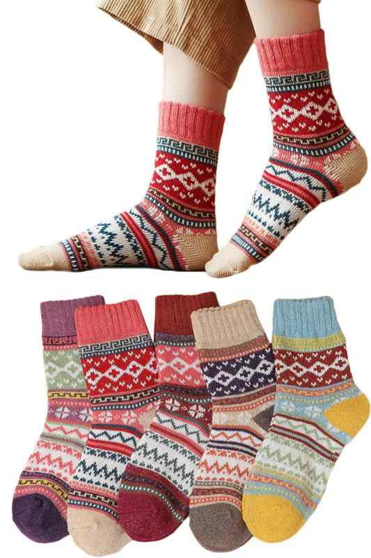 [AOIIWER] 靴下 レディース 秋冬 ソックス【可愛い•防寒保温】防菌防臭 暖かい靴下 あったか 履き心地 厚手 高い耐久性 通気 伸縮性 カジュアルソックス 室内 アウトドア 通勤通学 登山 5足セ