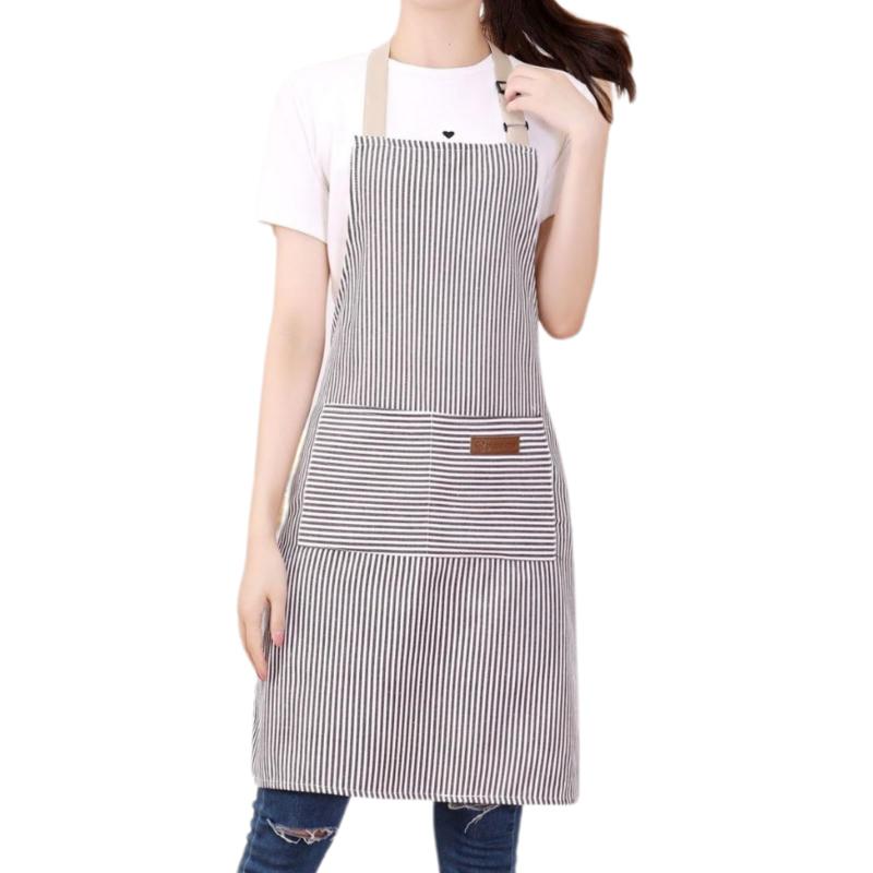 [Mundex] エプロン レディース メンズ 首掛け 調節可能 大きいサイズ 綿麻素材 ストライプ柄 おしゃれ かわいい 防汚 防水 防しわ 家事用 料理用 キッチン用 ガーデニング カフェ レストラン