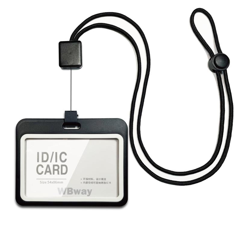 【縦型・横型が選べる】 IDカードホルダー 横型 両面2枚収納 リール付き 長さ調整可 軽量 社員証ケース 名札 ホルダー パスケース 伸縮可能 メンズ レディース ネックストラップ(ブラック,