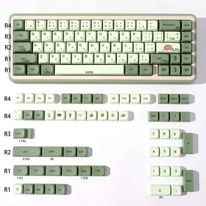 NEC - PBT Matcha キーキャップ 124キーXDAプロファイル61/64/87/104/108ANSI ISOレイアウトに適します（English Keycaps ）