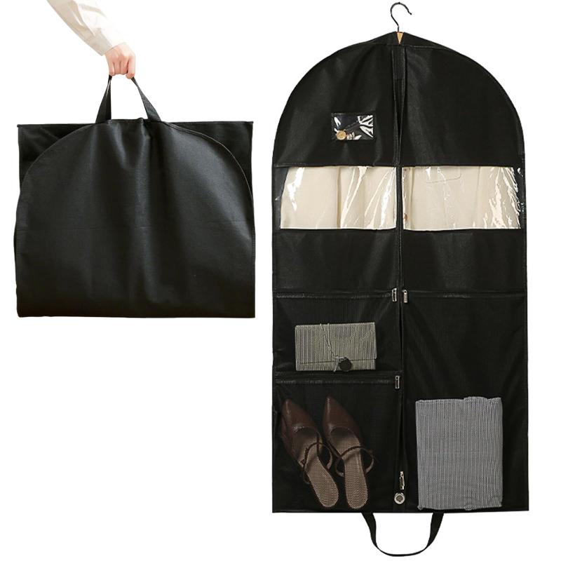 PAVIKE ガーメントバッグ スーツカバー スーツカバー 透明窓付き 折りたたみ式衣類カバー 衣装カバー 多ポケット設計 ファスナー 持ち手付き 季節替え 型崩れ防止 防塵 防湿 防カビ 出張 冠