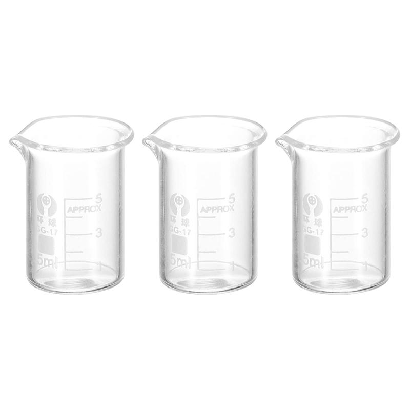 Rakuten - PATIKIL 3個入り 5ml 低い形 ガラスビーカー 計量カップ 測量カップ 3.3ホウケイ酸塩ガラス 注ぎ口付き キッチンラボ用