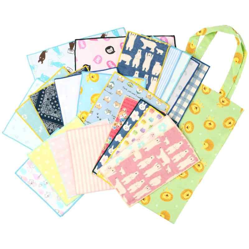[クラスタ] キッズハーフハンカチセット 日本製 綿100 ふんわり 6重ガーゼ 男の子 女の子 ガーゼ ハンカチ はんかち 子供 子ども こども かわいい柄 半分サイズ 幼稚園 保育園 入園 小学生