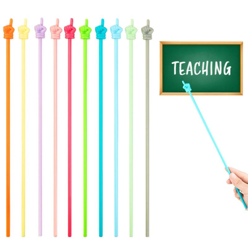 教師ポインター ハンドポインター 10本入り 授業指示棒 幼稚園 講義 小道具 教師用補助器具 曲げやすい ポインティングスティックの指導（10色）