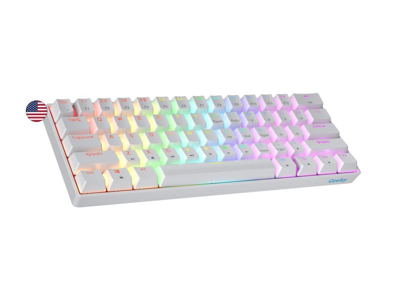 Geeky GK61 60% | ホットスワップ可能なメカニカルゲーミングキーボード | 61キー マルチカラー RGB LEDバックライト PC/Macゲーマー用 | ANSI US American Layout (ホワイト、メカニカルブラウン)