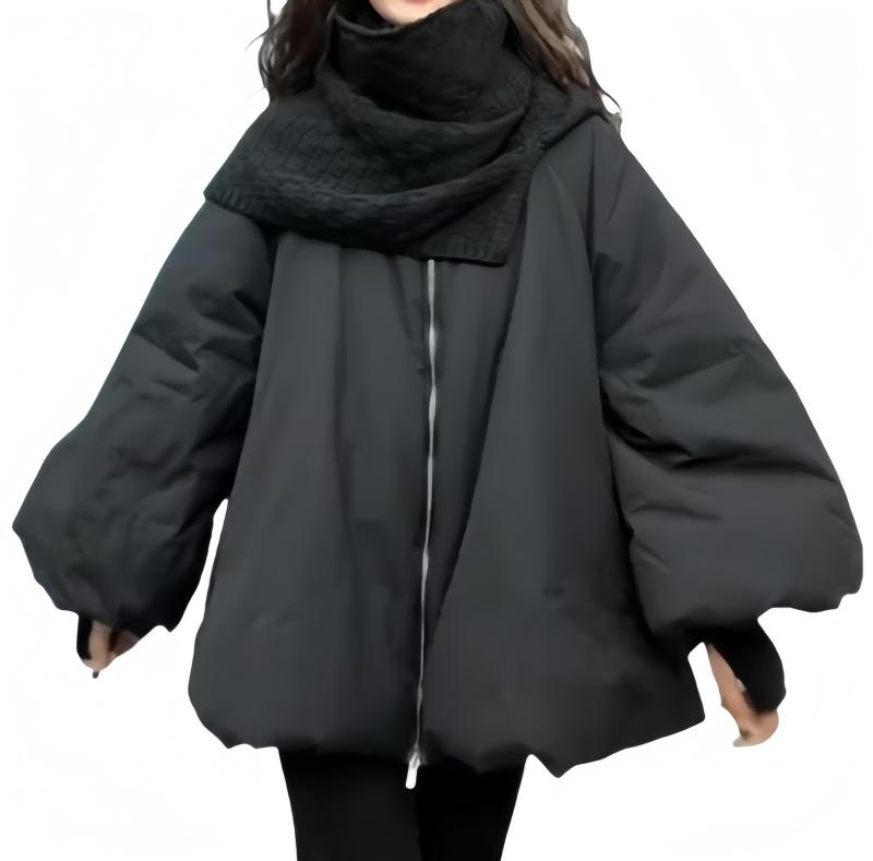 [YUANYUAN] レディース ダウンジャケット ダウンアウター 中綿ジャケット ショート丈 ボリューム袖 トップス 冬服 フレア 体型カバー オーバーサイズ 厚手 かわいい おしゃれ カジュアル ゆっ