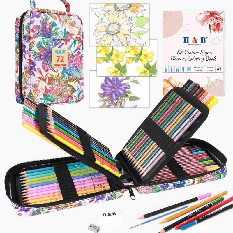 Other - Roleness 色鉛筆 72色 油性 水彩 メタリック チャコール ミックス 色鉛筆セット 子供と大人の塗り絵色鉛筆 柔らかい芯 消しゴム 鉛筆削り 塗り絵 収納ポーチ付き