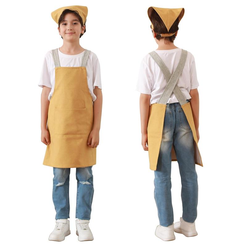 [JIAHU] エプロン 子供 キッズ 子供エプロン 男の子 女の子 被るだけ 子供用エプロン 三角巾 セット 小学生 中学生 三角巾セット リネン 子ども おしゃれ 可愛い 着脱簡単
