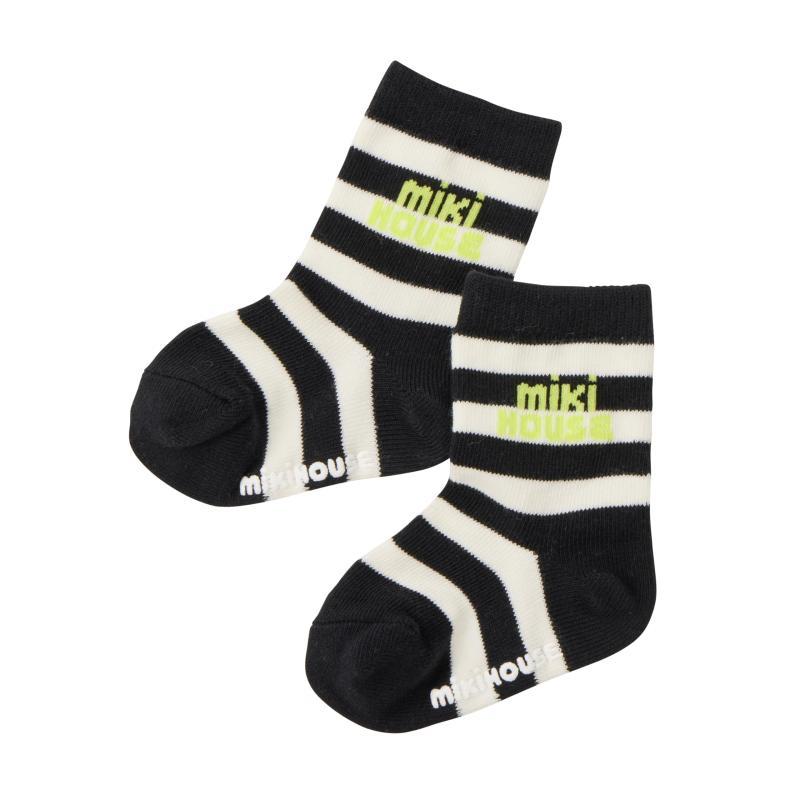 [ミキハウス] WEB ソックス 靴下 ロゴ ボーダー クルー丈 男の子 女の子 ベビー キッズ 子供服 通園 通学 10-9633-147