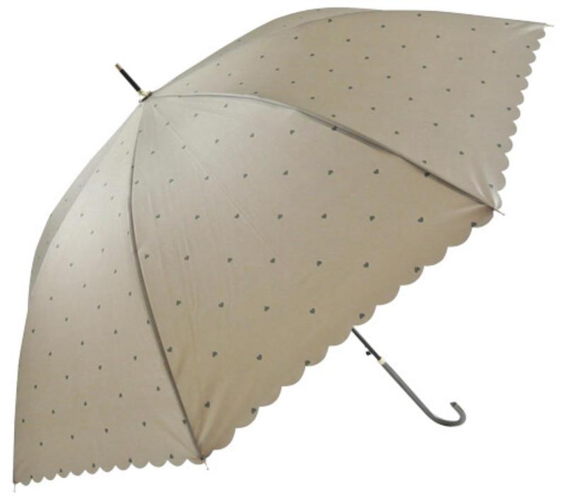 乐天商城 - ベーシックスタンダード(Basic Standard) 長傘 レディース おしゃれ 長柄 フェイクレザー ハンドル 58cm ワンタッチ ジャンプ傘 丈夫 耐風 グラスファイバー骨 かわいい フリルカット ドットハー