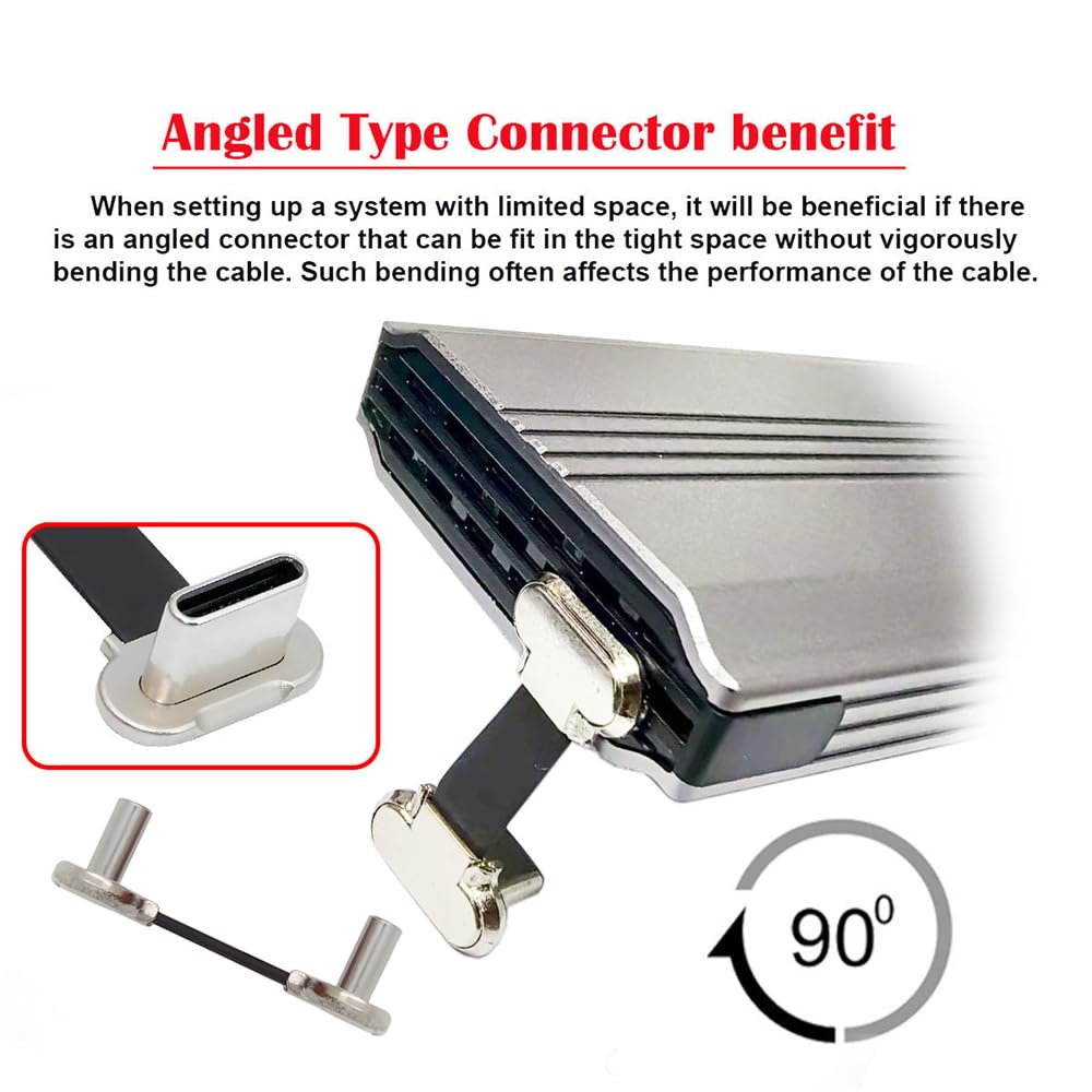 Cablecc 超薄型フラットUSB-CタイプC - デュアルアングルUSB-C電源USB2.0データケーブル 65W急速充電 2cm ノートパソコン タブレット スマートフォン用