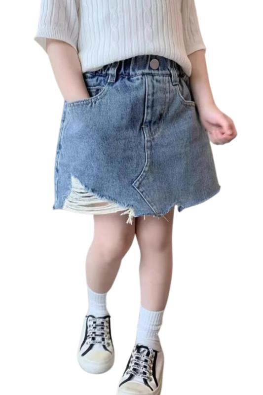 [EnDast] ダメージ加工 ショート丈 デニムスカート ひざ丈 クラッシュ ミニスカート おしゃれ 女の子 ガールズ 男の子受け 韓国子供服 90cm 100cm 110cm 120cm 130cm 140cm 150cm 160cm