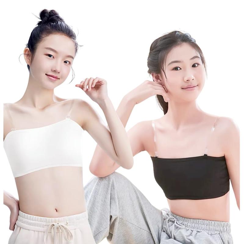 [ZGKULAEAOW] キッズ チューブトップ パッド付き 紐なし ストラップレス 女の子 ハーフトップ ジュニアブラ カップ付き ベアトップ ダンス衣装 下着 インナー