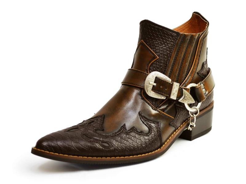 [ジーノ] ウエスタンブーツ ショートブーツ サイドゴア メンズ ブーツ ヴィンテージテイスト バックル パイソン柄