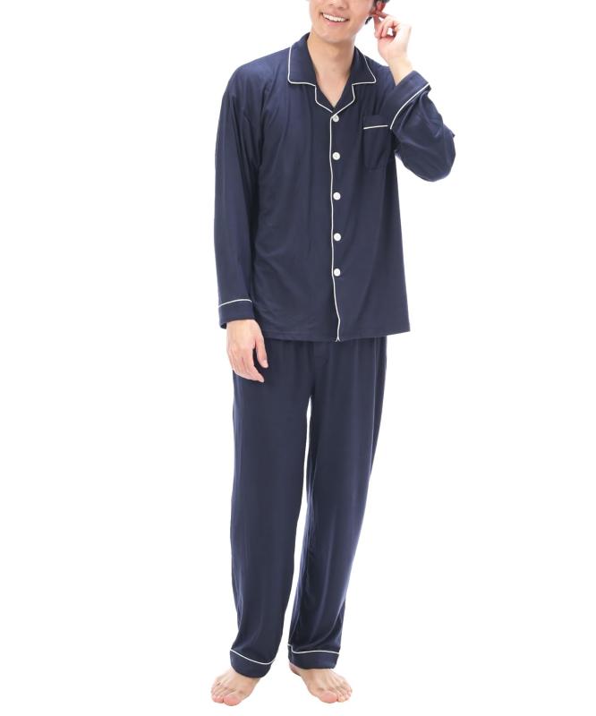 乐天商城 - [ON NISHIKI] パジャマ メンズ 長袖 前開き 上下セット 春 秋 パウダーストレッチ 伸縮性 シワになりにくい 長ズボン ルームウェア 部屋着