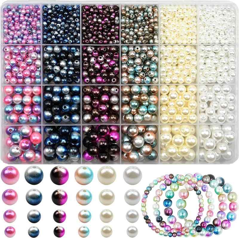 BetterJonny 24色パールビーズ 6mm 両穴し カラー ガラス ラウンド ビーズ 丸玉 手作り用品 DIY用 箱入り 手芸材料 素材(3.0)