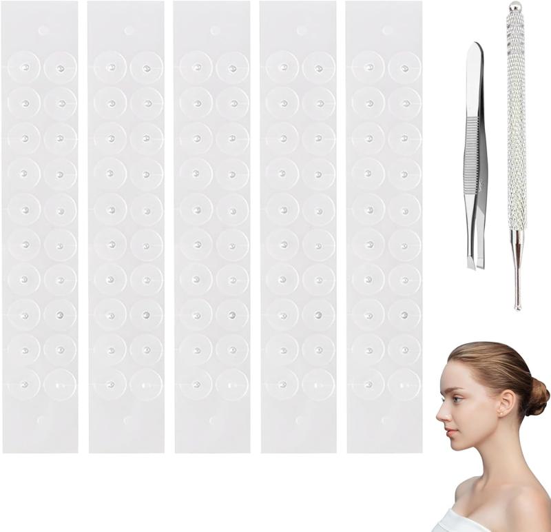 kaofish 耳つぼジュエリー200粒 耳ツボシール 透明 耳ツボジュエリー 耳つぼシール 透明シール 耳ツボジュエリーシール クリア 200/20粒 耳つぼジュエリーシール チタン 金粒 耳ツボ パーツ [並