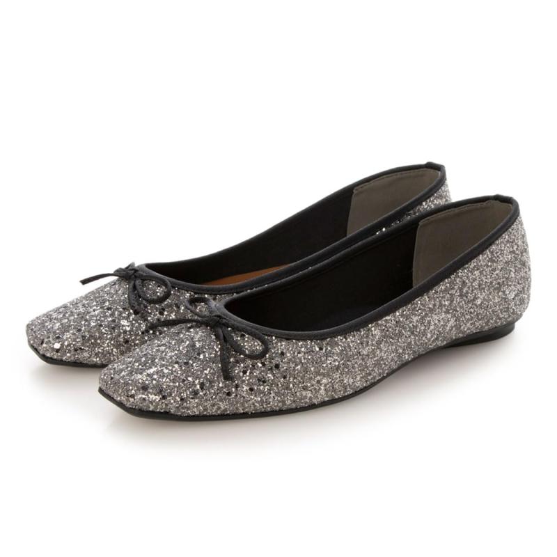 [イーボル] パンプス グリッターフラットバレエ レディース