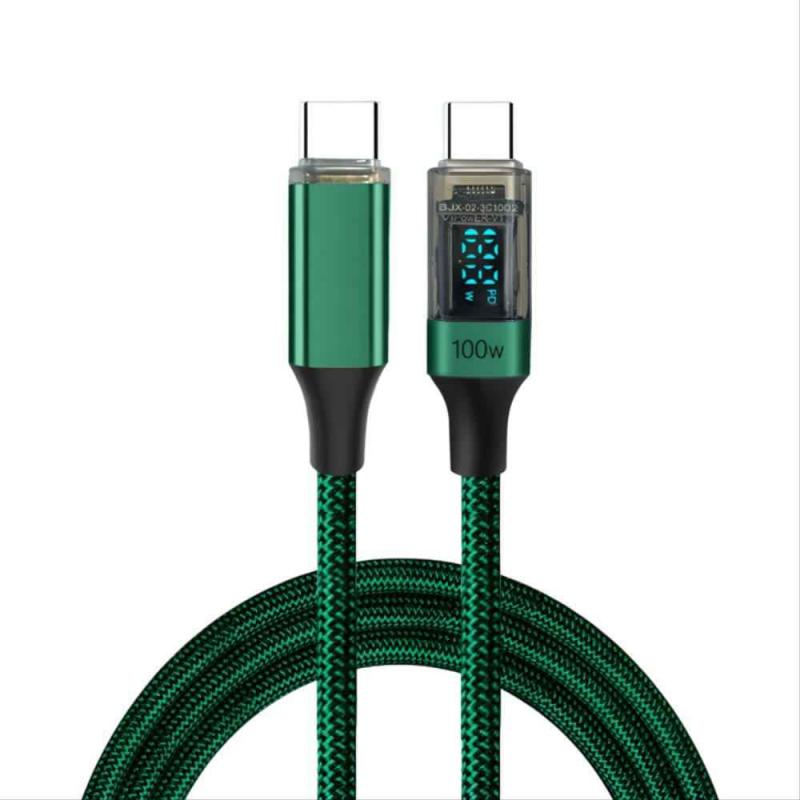 USB C ケーブル 100W/5A LEDディスプレイ付き【グレー 1M】 タイプC PD急速充電 typec ケーブル ナイロン編み Phone 15，16/15，16 Pro/15，16 Plus、MBook Air/Pro 13"、Ga