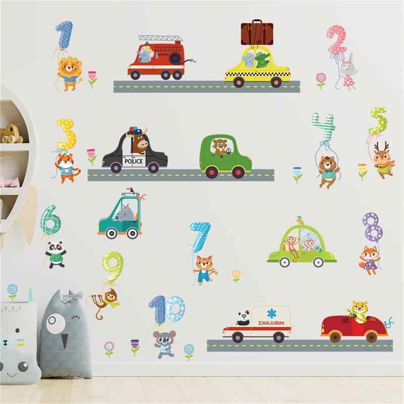 樂天商城 - HOTIYOK 子供の部屋 壁ウォールステッカー 漫画 かわいい デジタル 動物 ウォールステッカー 都市の車の交通 寝室 幼稚園 教室 装飾 ウォールすてっかー 早期教育 壁のステッカー 壁紙シール