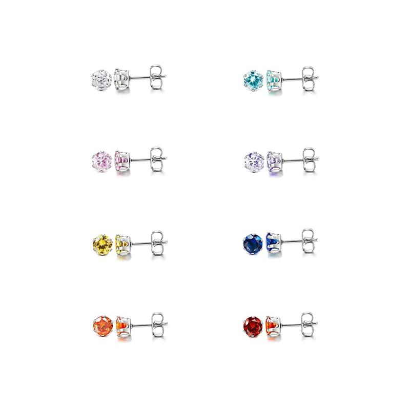 乐天商城 - Umiwe 3mm ピアス レディース メンズ 8色8ペアセット CZジルコニア スタッドピアス人気 両耳/片耳(両用) 金属アレルギー対応 サージカルステンレス製