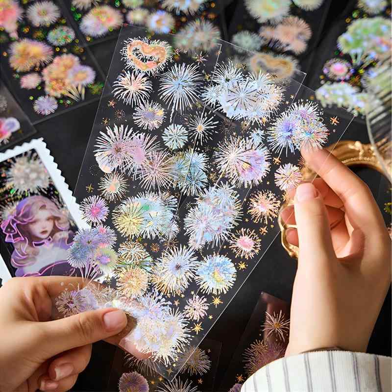 HAKONA フレークシール 可愛い 花火 シール手帳12枚セットコラージュ 素材 大量多種類デコレーション キラキラシール おもしろ ロマンティック ステッカー おしゃれ デコレーションシール ス