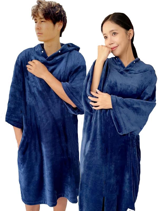 ［BSQUAREZ］サーフポンチョ サウナポンチョ 着替えポンチョ 優しい肌触り ふわふわフランネル生地 バスローブ お風呂上がり 吸水 速乾 保温 着るバスタオル 着るタオル 着る毛布 大人用 男
