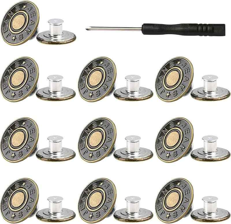 HUIKKJP ジーンズボタン ウエスト 調整 17 mm 10個セット 簡単取付け ネジ式 DIY ジーパン直し 手作り 手芸/家庭/裁縫用 専用ドライバー付き (銅色)