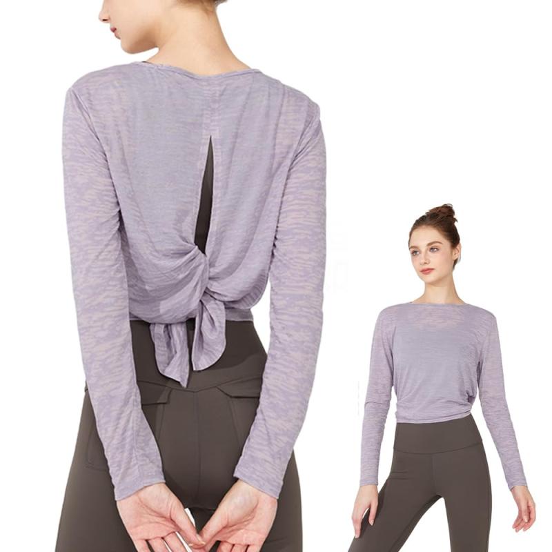 [Siomlana] 背中おしゃれ ヨガウェア 長袖 涼しい スポーツ シャツ レディース トップス ングtシャツ ピラティス 長袖ウェア おしゃれ 美背 ゆったり ストレッチ 吸汗速乾 通気性 やや透け感 シ