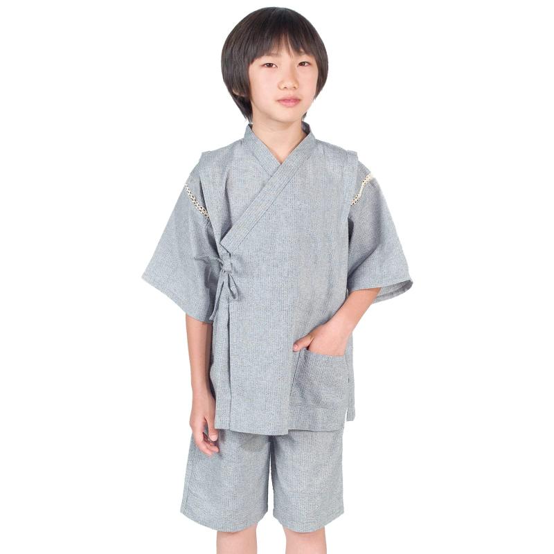 [Poweforest] 子供 甚平 男の子 綿100 部屋 夏 祭り 花火 涼しい 和服 上下 セット ルームウェア ボーイズ
