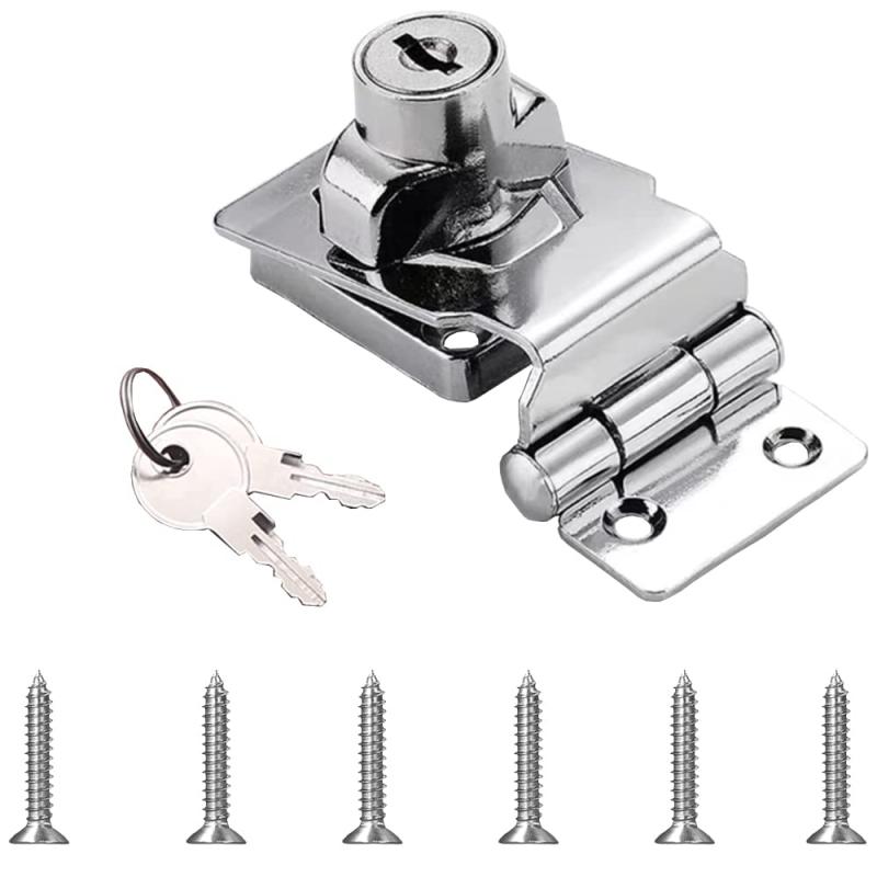ドアロック 引き出しロック 鍵ロック 金具 1個入り 南京錠 鍵 ロック 90度 クロ-ムメッキツイストノブ ..