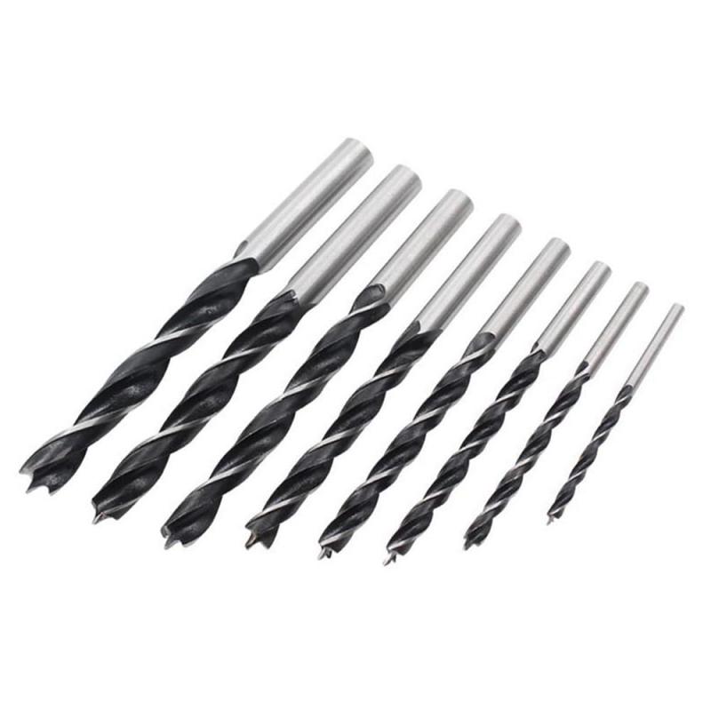 六角軸木工ドリルセット 木工用ドリルセット 8本入り、円柄三尖ダブルスロット、木工作業に