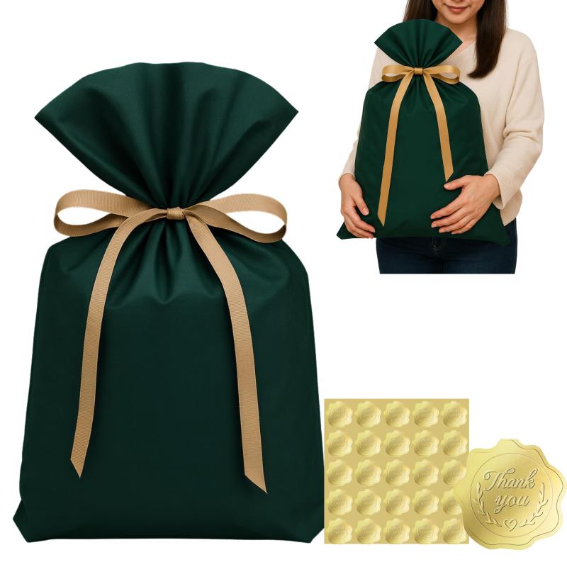 Rakuten - East Leaf ラッピング袋 巾着 CPE 赤 無地 ひも付き 45×56cm 特大 簡単 包装 ギフトバッグ プレゼント袋 サンキューステッカー付