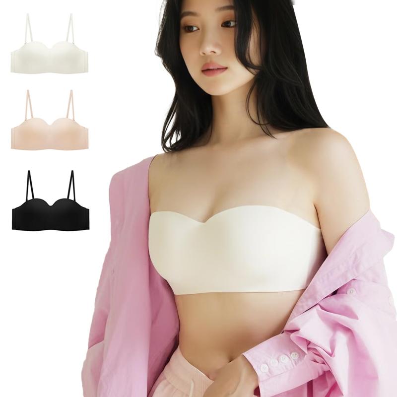 [Aromira] チューブトップ 紐なし 3WAY ストラップレスブラ 滑り止め設計 脇高 超盛れ柔らかいワイヤー 高弾性 結婚式 ドレス オフショル インナーふっくら 谷間育成 通気性 伸縮性 息苦しくな