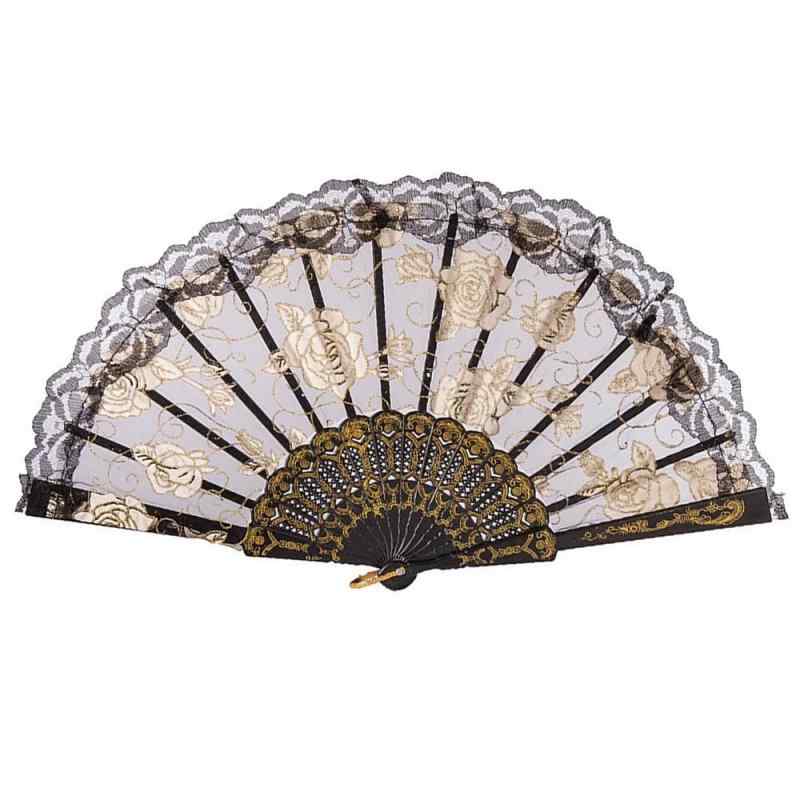 LOYELEY レース扇子 フラワーファン 薔薇 バラ柄 折りたたみ式 ダンス 踊り スペイン ドン·キホーテやスペインの踊り バレエ バレエ用品 練習用 ダンスパフォーマンス用