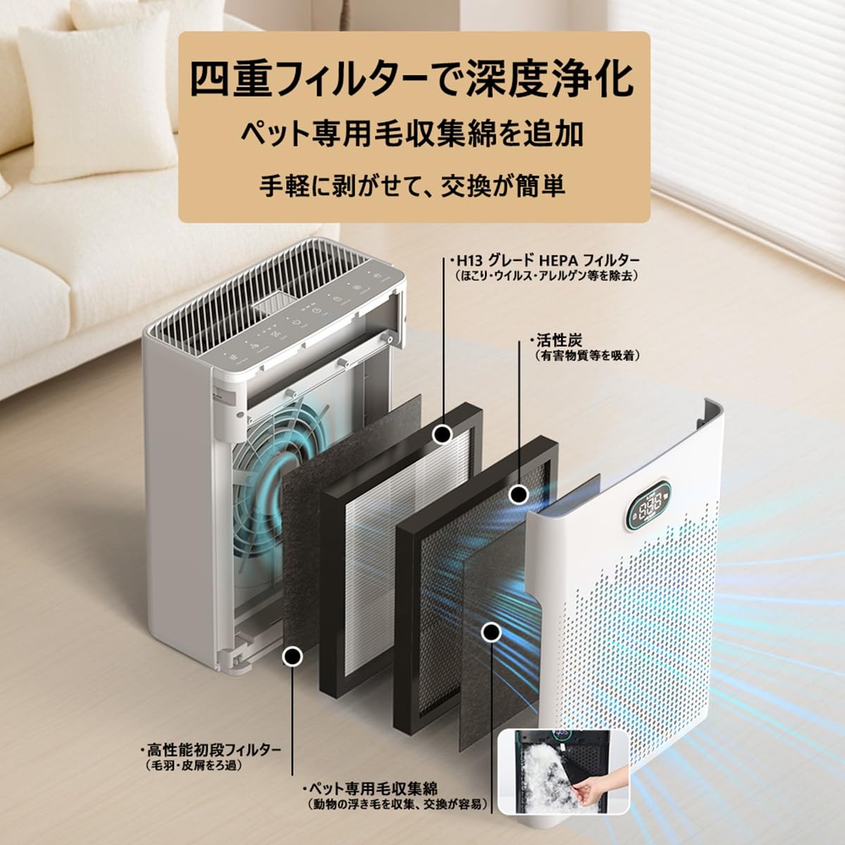 UEEYAC（ユーヤク） 20~30畳 省エネ HEPA フィルター 抜け毛対策 アロマ対応 PM2.5リアルタイム表示 空気清浄機 猫 タイマー機能 PSE認証済 小型 コン