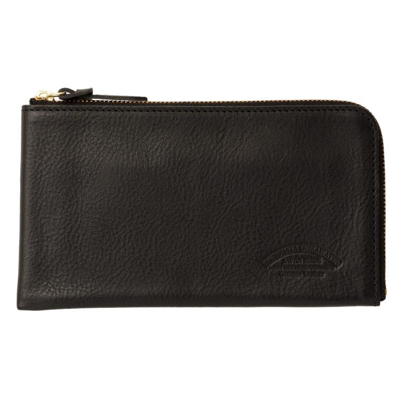 [池之端銀革店] (イケノハタギンカワテン) イタリアン シュリンクレザー L字ファスナー 長財布 小銭入れ 札入れ コインケース メンズ レディース 薄い 革 本革 レザー 日本製 OT-WL008 (ブラッ