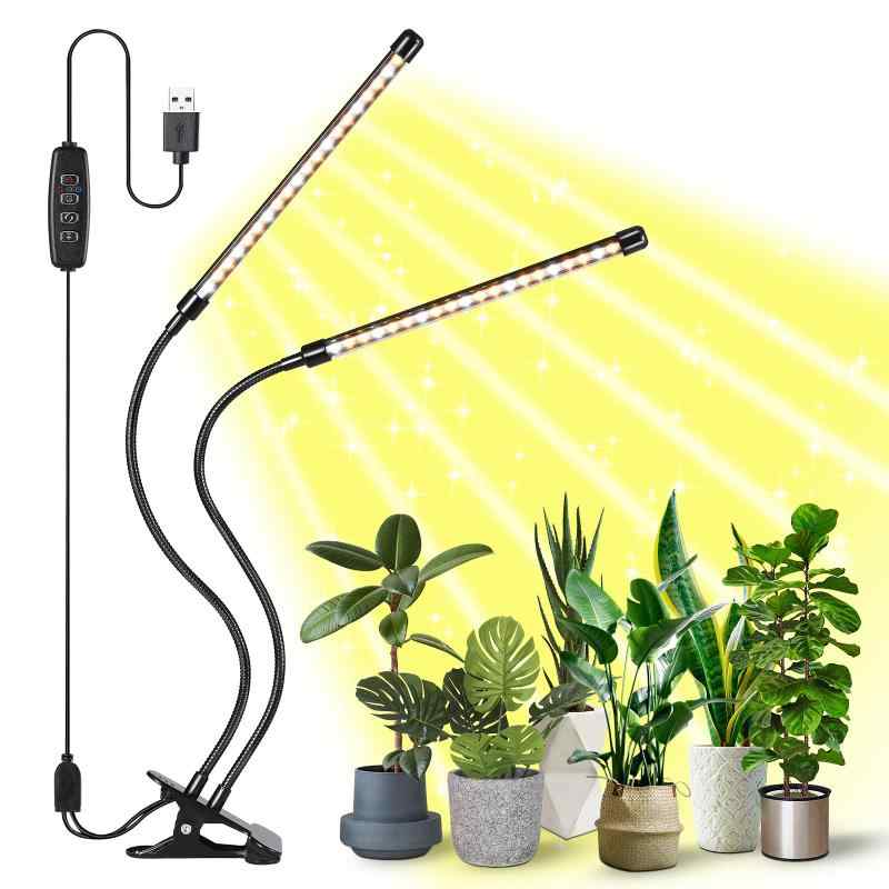 Rakuten - 植物育成ライト 植物ライト LED 8W屋内植栽 クリップ式 2ヘッド付き フルスペクトル成長ライト 10レベル調光 タイミング機能（3H/9H/12H） 360°調節可能 40LED 低消費 省エネ USB電源 家庭菜園 室内