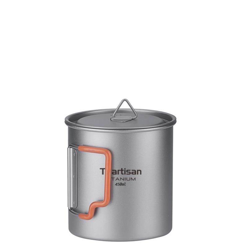 Ti artisan チタンポット 超軽量チタンコーヒーカップ キャンプ用マグカップ プラスチック折りたたみハンドルと蓋付き アウトドアキャンプ ハイキング バックパッキング 旅行に最適