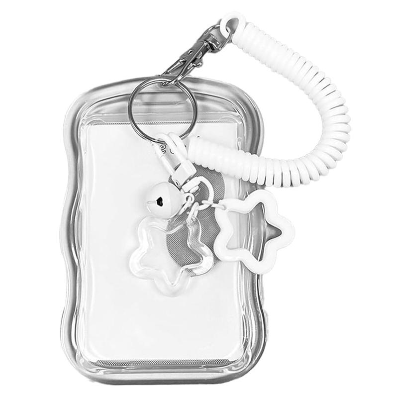 カードホルダー 両面クリア 透明パスケース ICカード 定期入れケース キーホルダ付き カードカバー 薄型 防水 星型チャームレディース 社員証 名刺 バスカードICカード収納 会社員 大学生